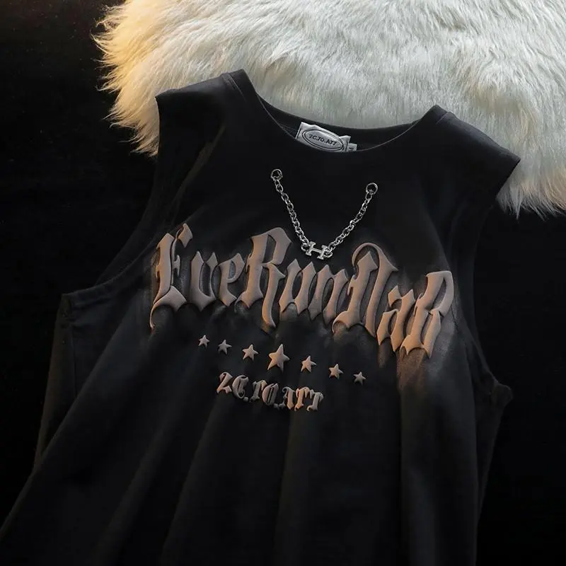 Áo Vest Hiphop, Phong Cách Đường Phố Cao Cấp Mỹ, Thương Hiệu Thời Trang Mùa Hè Của Nam Giới, Hợp Xu hướng, Không Tay Và ngắn Tay, Thiết Kế Đẹp, Thích Hợp Cho Giới Trẻ, Chất Liệu PU, Áo Ghi Lê Đẹp Trai 1