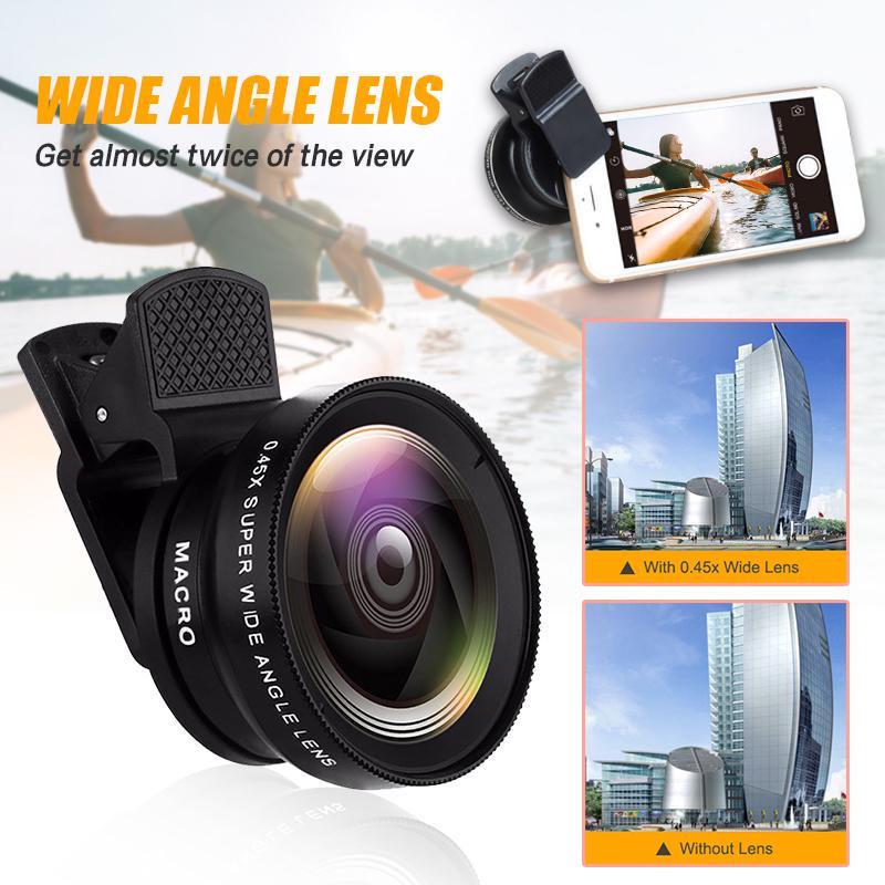 Kit di lenti per telefono, grandangolo 0,45x, 15x, super macro, kit di obiettivi super macro, fotocamera fotografica per cellulari con clip per tutti gli smartphone