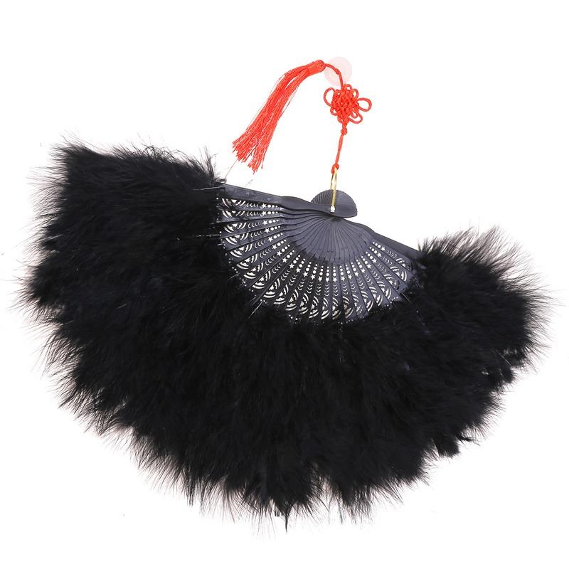 Product Introduction of [Back To Nature]Full Velvet Thickened Feather Fan Cheongsam Catwalk Performance Dance Folding Fan Square Dance Feather Fan 20