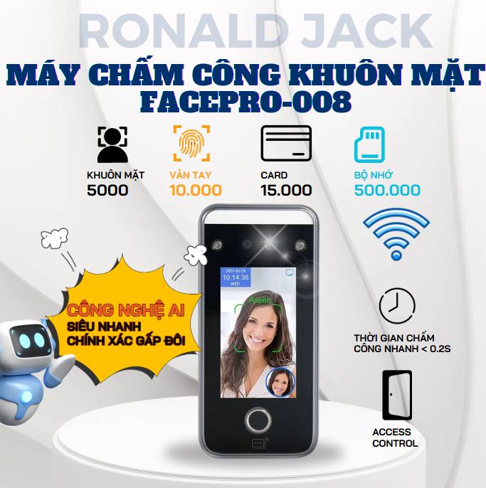 Máy chấm công khuôn mặt Ronald Jack FacePro-008 Công nghệ AI siêu nhanh, chính xác gấp đôi 0