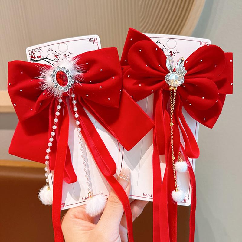 Product Introduction of New Year Red Ribbon Bow Hair Clips For Women Girls Vintage Hairpin Exquisite Headwear Chinese Style Hair Accessories Gifts 15