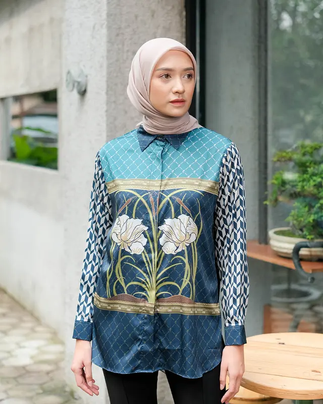 ONEBRANDHIJAB - Baju atasan kemeja wanita muslim keren tangan panjang dewasa bahan silk 7