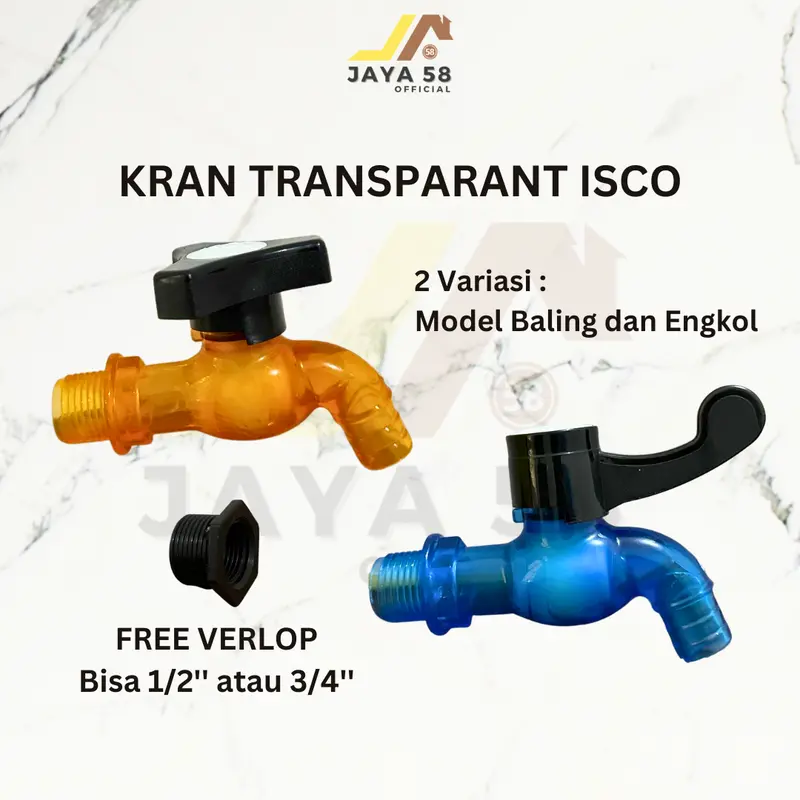 GROSIR 1 BOX ISI 24 PCS Kran Air Keran ABS Transparan Model Baling Engkol 1/2 inch dan 3/4 inch merk ISCO 2
