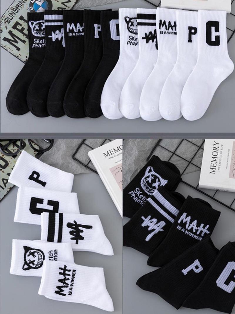 Product Introduction of Men's 10 Pairs Cartoon & Letter Print Crew Socks, Casual Moisture Wicking Mid-calf Socks, Soft Comfy Breathable Socks for All Seasons Daily Wear 5