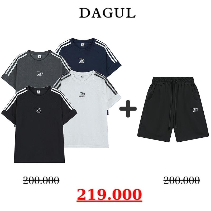 [Combo DAGUL] Áo thun kẻ sọc tổ ong mắt nhỏ + quần short F logo thêu mặc thoáng mát - Nam Nữ - Menswear