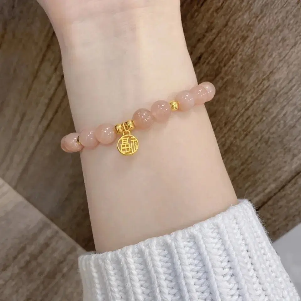 Natural Sunstone Fluorescent Stone Crystal Gold Sand High Quality Niche Original Exquisite Design Blessing Pendant Female Bracelet
