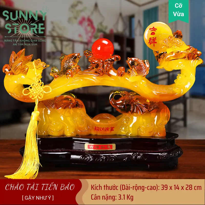 Tượng gậy như ý, Gậy như ý phong thuỷ, Cặp voi đỡ, Tượng phong thủy, Decor Trang trí nhà cửa, Quà tặng ý nghĩa - SUNNY 4