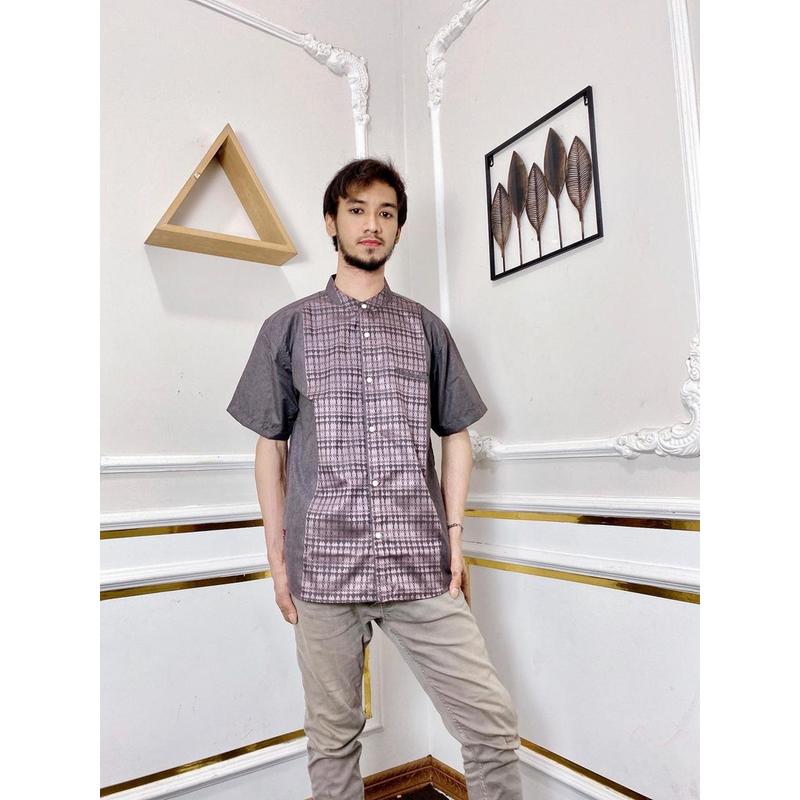Baju Koko Pria Dewasa Lengan Pendek Terbaru Muslim Songket Nyaman Motif Lembut 7