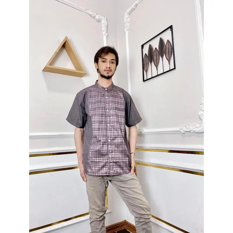 Baju Koko Pria Dewasa Lengan Pendek Terbaru Muslim Songket Nyaman Motif Lembut 6