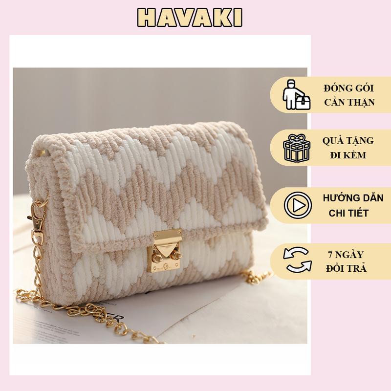 Bộ túi handmade tự đan đeo chéo phối màu thời trang, túi len tự làm - Phụ kiện đan túi HAVAKI