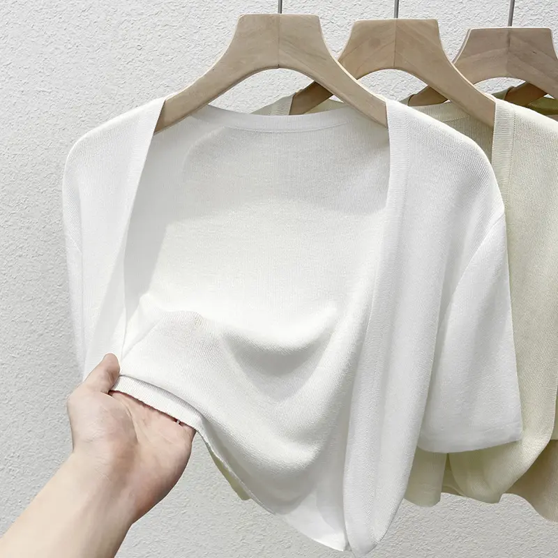 Knitted Cardigan for Women Summer New Short Sleeve Ice Silk Sun Protection Shawl Short Top