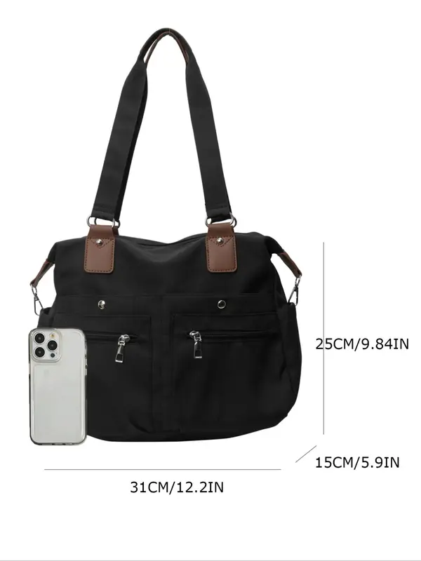 Women's Solid Color Tote Bag, Fashionable Large Capacity Shoulder Bag for Daily Used, Casual Trendy Versatile High-quality Daily Commuting Bag, Girl Fashionable Shopping Bag 1