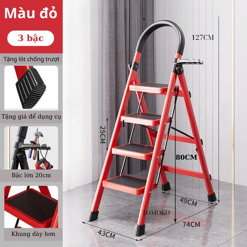TOMOKO Thang gấp gọn Thang chữ a Thang thép Gấp Gọn Thang Gấp 4 Bậc Gấp Gọn Tải Trọng 150kg