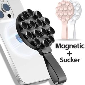 Universal Phone Holder Magnetic Suction Cup Phone Mount for Mirror Glass Bathroom Wall Portable Silicone Suction Easy Grip Phone Holder for iPhone Samsung Cellphone Stand Smartphone
