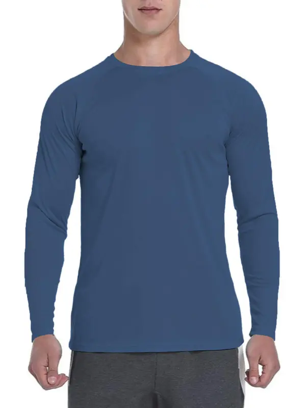 Men's Solid Sun Protection Tee, Casual Long Sleeve Quick Dry  Lime  T-shirt for Outdoor Sports, Breathable Comfortable Men's Sportswear for All Seasons 5