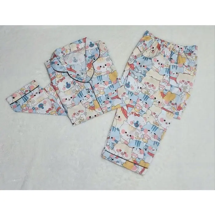Baju Tidur Mickey Mouse Piyama Wanita Dewasa Setelan CP LD 104 - PP Kucing Cream