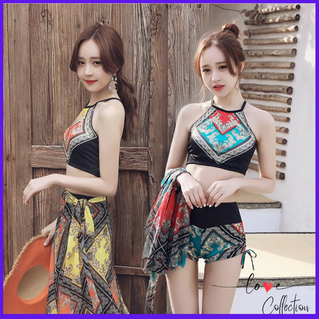 Baju Renang Wanita Model Rok Etnik Dengan Tanktop dan Celana Boxer Korea Style LC206