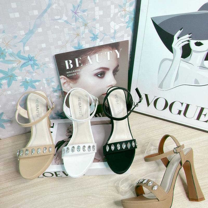  MT 007 _ Mẫu đúp quai sandal đá Pha Lê gót cao 11p DéP Shoes quai ngang nữ - Mẫu hot GiàY Cao Su giày  cao Nhung Đế Bằng Đồng giay loviie 