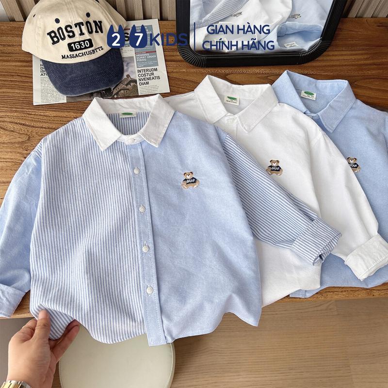 Áo sơ mi bé trai dài tay 27Kids KACADY cổ bẻ đơn sắc vải đi học nam cho trẻ từ 4-12 tuổi BLSH13