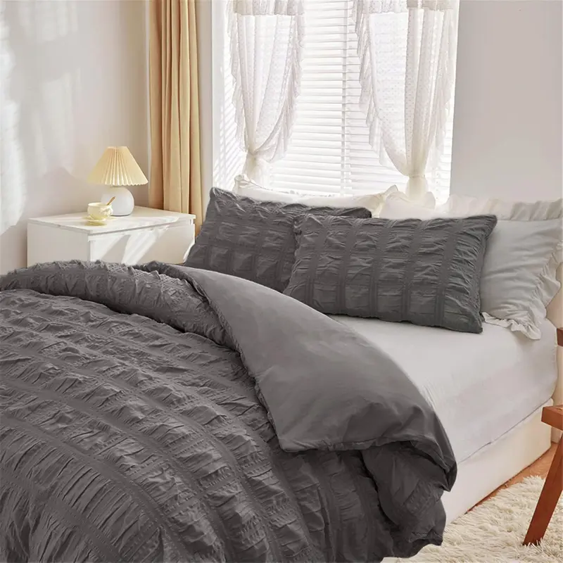 Solid Color Bedding Set, 1 Count Bedspread & 2 Counts Pillowcase without Filler, Soft Comfortable Bedding Set for Home Bedroom, for Puffed Quilt 6