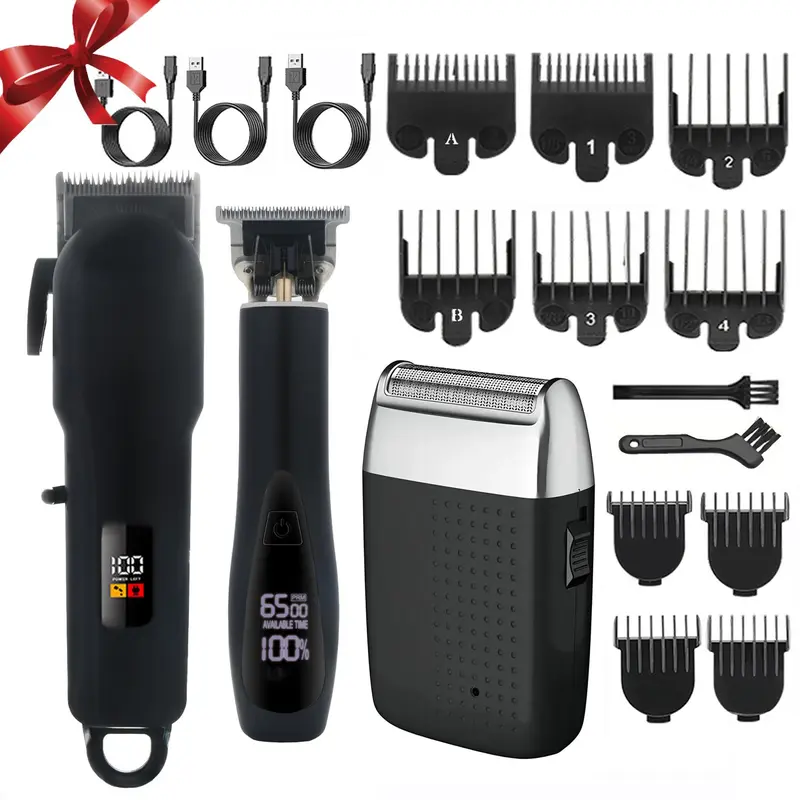 Professional Clipper & Hair Trimmer & Shaver Set, 1 Set Cordless Hair Clippers with Limit Comb & Cleaning Brushes & USB Charging Cable, Men's Personal Care Products for Daily Use, Stocking Fillers Gift 8