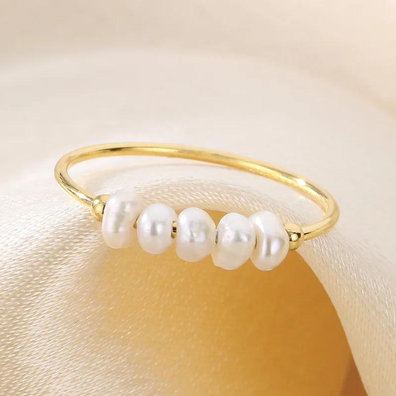Product Introduction of Natural Freshwater Pearls Gold Color Stainless Steel Waterproof Thin Index Finger Ring for Women PVD Plated Charm Jewelry 9