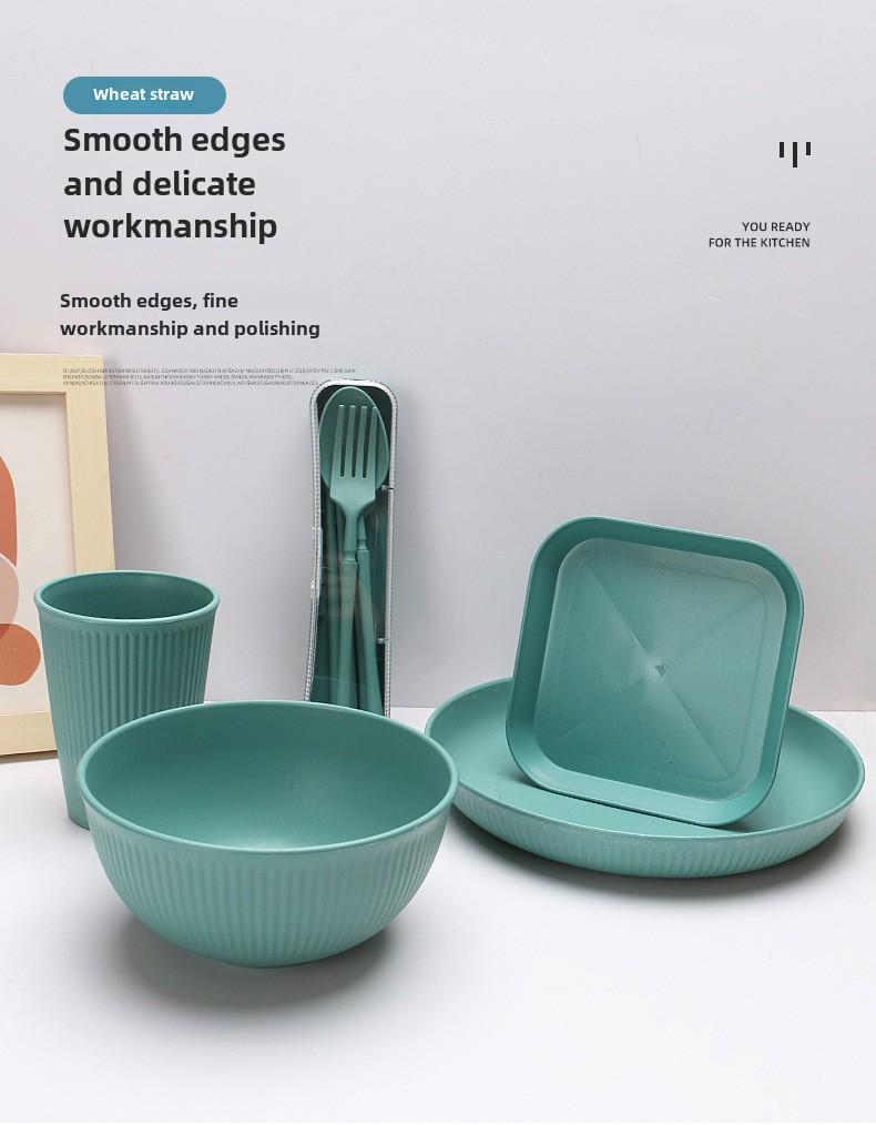 Product Introduction of Wheat Straw Soup Bowl Dish Plate Cup Set Student Household Portable Knife Fork Spoon and Chopsticks Tableware Gift Cutlery 4