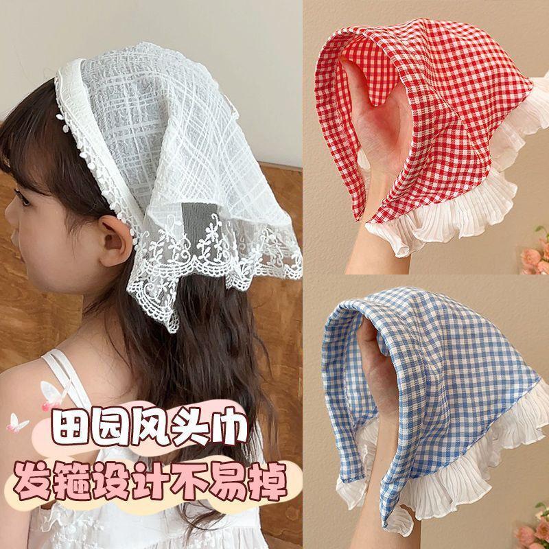 Product Introduction of Băng Đô Kẻ Sọc, Dành Cho Trẻ Em, Không Trơn Trượt, Phong Cách Đồng Quê, Với Trang Trí Ren, Khăn Quàng Tam Giác, Thích Hợp Cho Bé Gái Và Bé, Kẹp Tóc Băng Đô 0