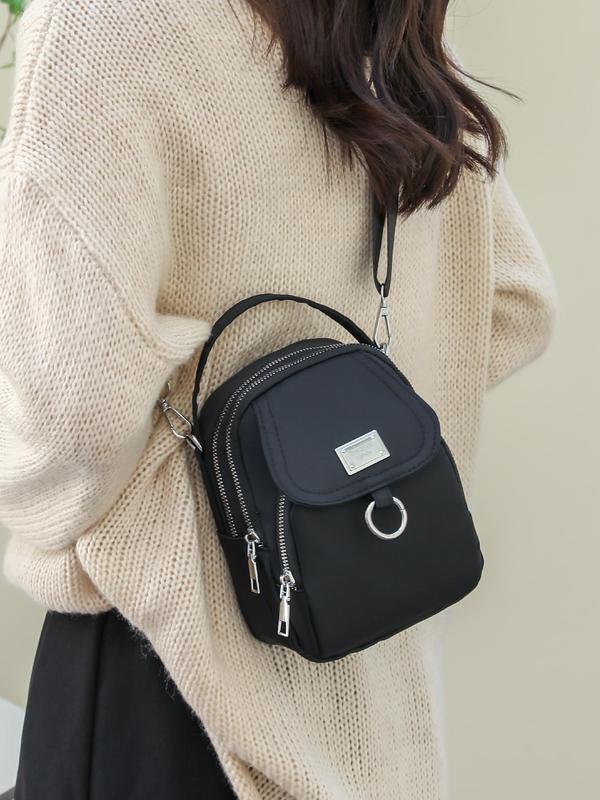 Women's Solid Color Metal Patched Design Zipper Crossbody Bag, Sling Purse, Fashionable Phone Wallet Bag for Daily Used 7