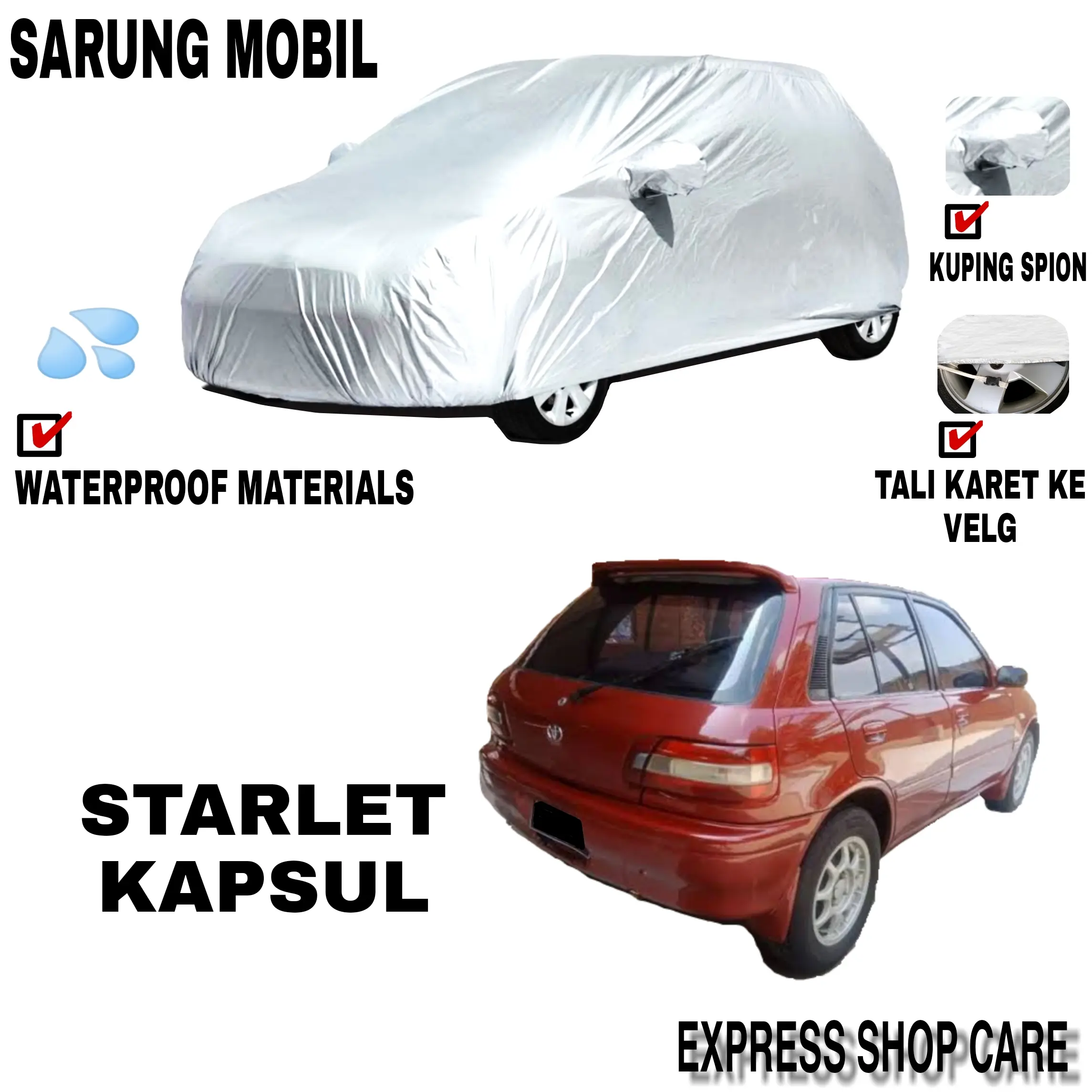 Sarung Mobil STARLET KAPSUL Silver POLOS Body Cover Starlet Kapsul PREMIUM