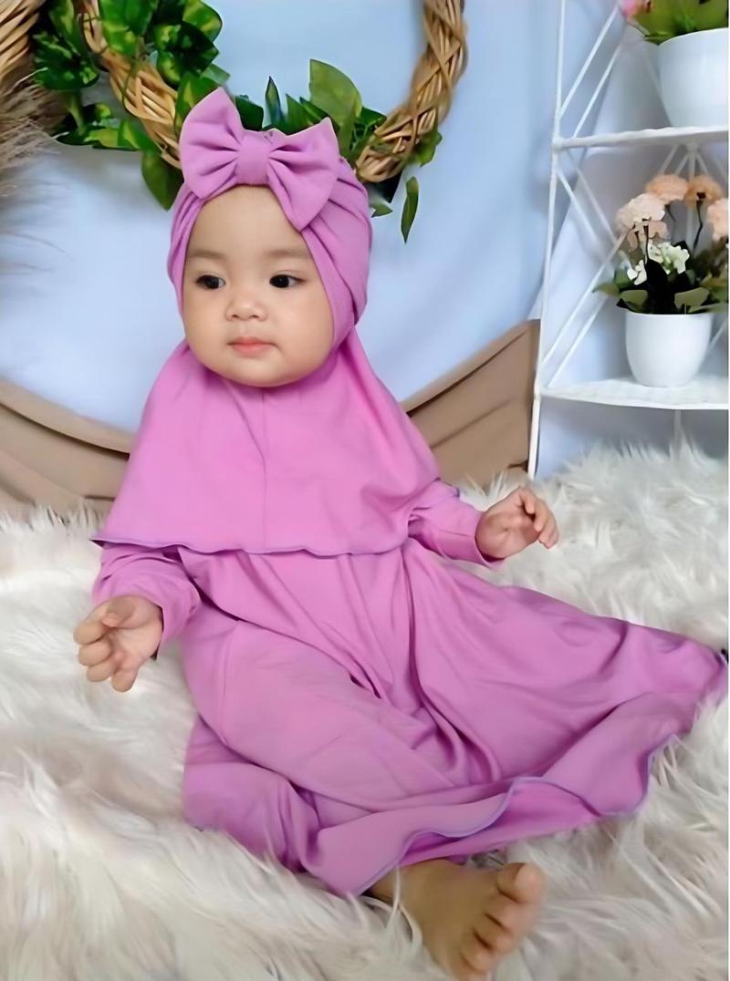 Product Introduction of Gamis Bayi Hijab Free Turban Polos 0-2 Tahun Balita Anak Fashion Pakaian Perempuan muslim panjang variasi baju Merah Setelan Kerudung Nyaman Cewek Lembut 35