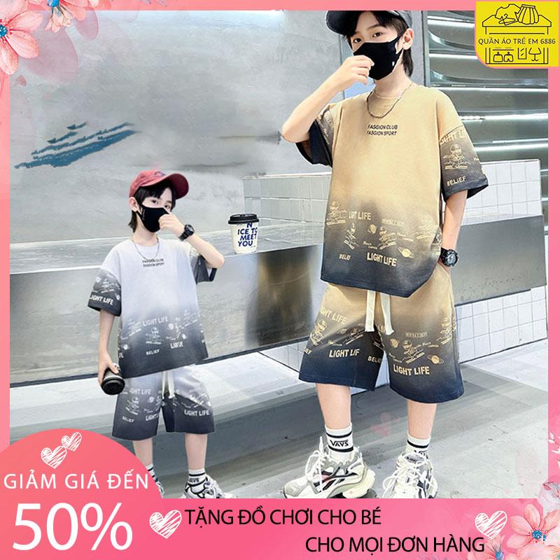 Bộ đồ mùa hè bé trai mẫu LIFE vải thun lạnh size từ 18-50kg, bộ quần áo hè bé trai, set đồ cộc bé trai, đồ bộ hè bé trai