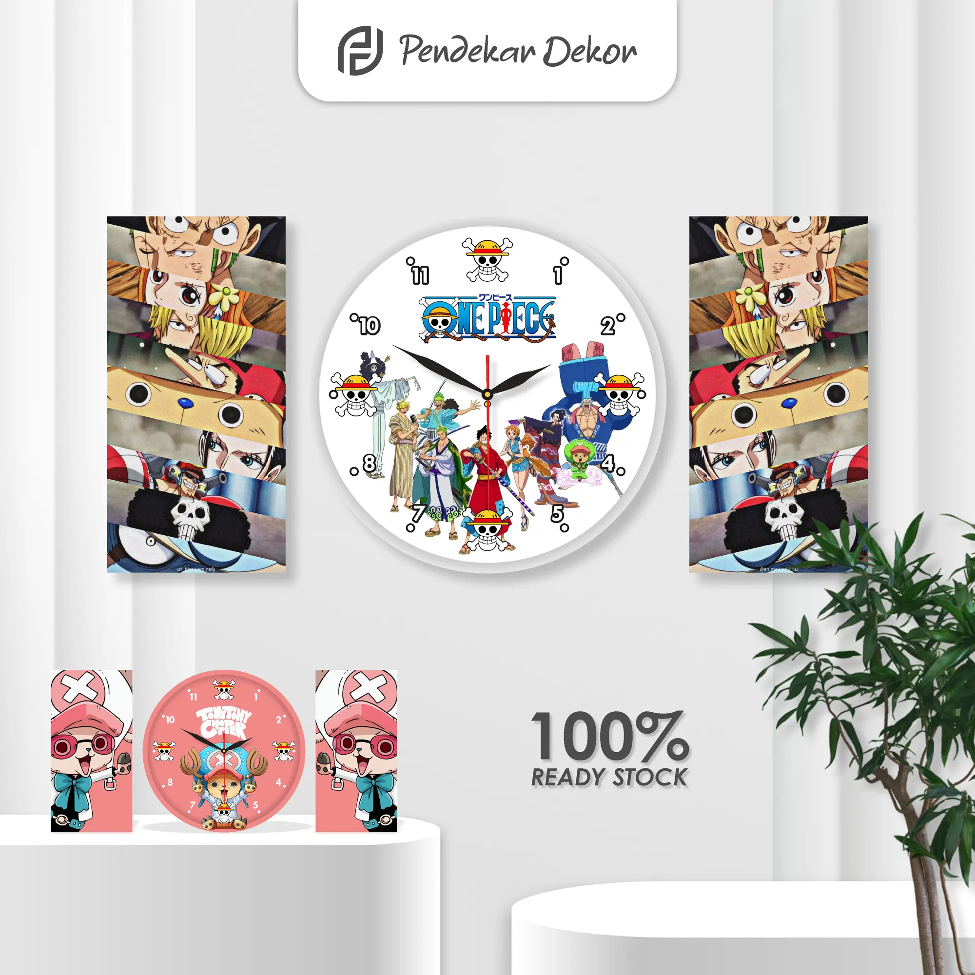 Jam Dinding Ruang Tamu Luffy 1 Set Pajangan Kamar Anak Zoro Dekorasi One Piece Besi Kayu