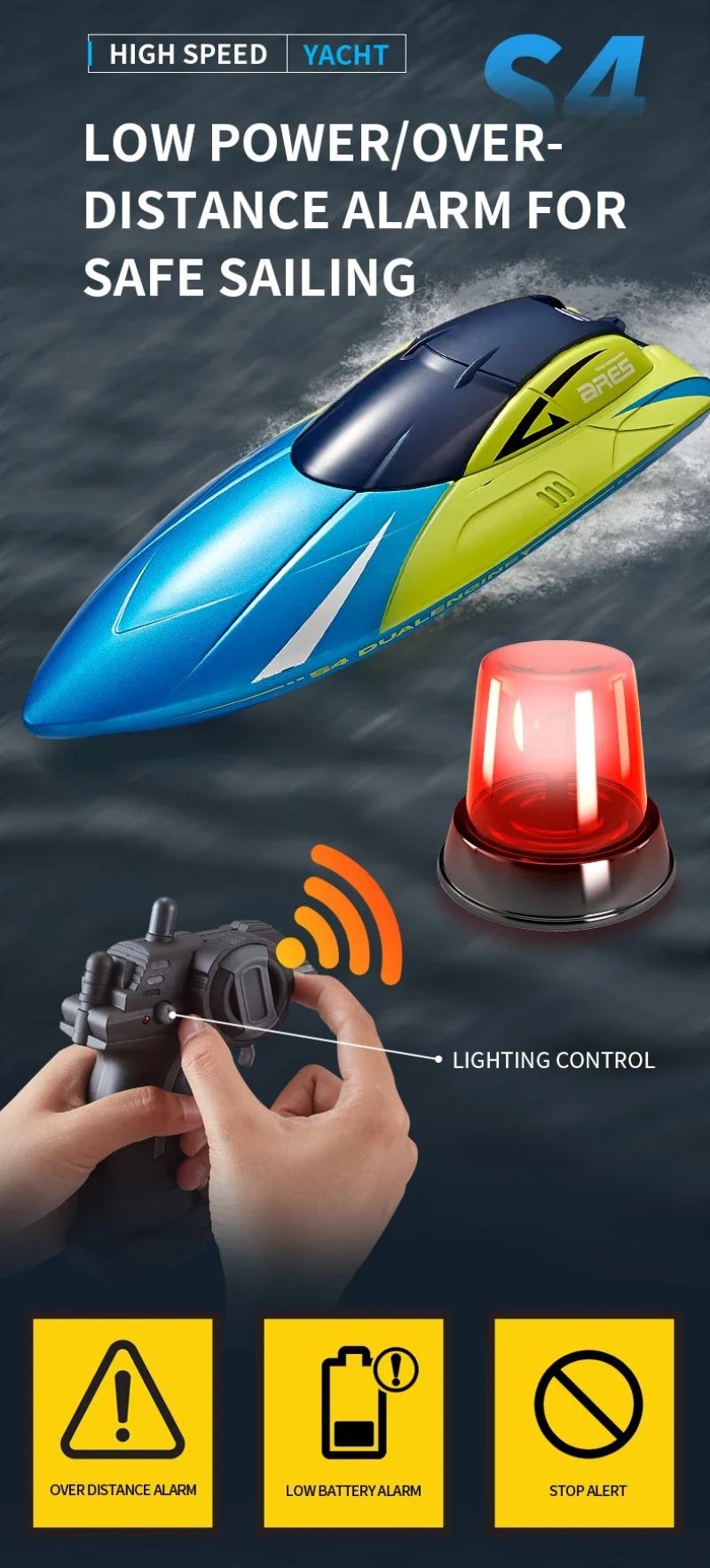 Product Introduction of 2.4G Remote Control Boat S4 Water Speed Boat Rechargeable Motor Toy Double Motor Children Boy Ship Model Toy Birthday Gift 11