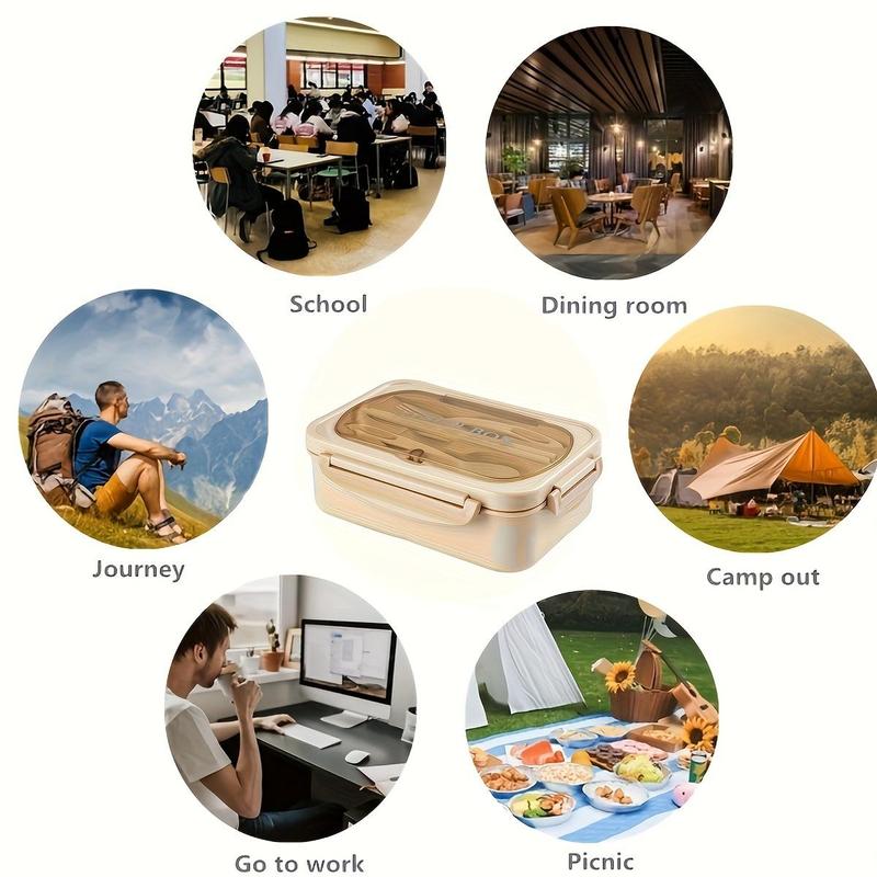 3-grid Lunch Box with Cutlery, 1 Count Portable Lunch Container with Spoon & Chopsticks & Fork & Knife, Lunch Box for Home Office School Picnic Outdoor 4