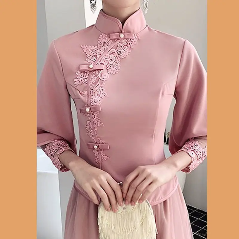 Váy Phù Dâu Dài Trung Quốc, Phong Cách Trung Quốc Mới, Nhóm Chị Em Tangzhuang, Xiuhe, Bạn Gái, quần Áo Ngoại Cỡ, Áo Cưới, Váy Cưới calem quần, Dress, Tay Phồng, Women 6