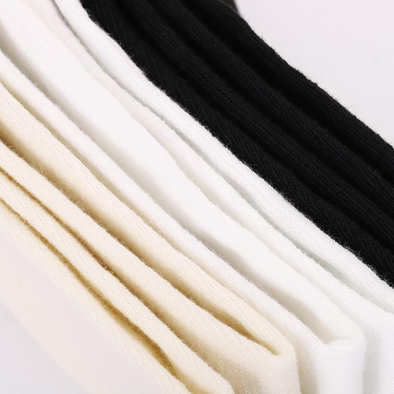 SS25 Stoking kapas untuk wanita, stoking pertengahan betis, bernafas, lembut, hitam / putih 3
