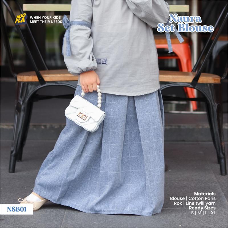 Hoofla Kids - Setelan Blouse dan Rok Naura Anak Perempuan 3-12 Tahun Maroon Navy Syari Elegan Lebaran Crinkle - Muslim, Gamis 4