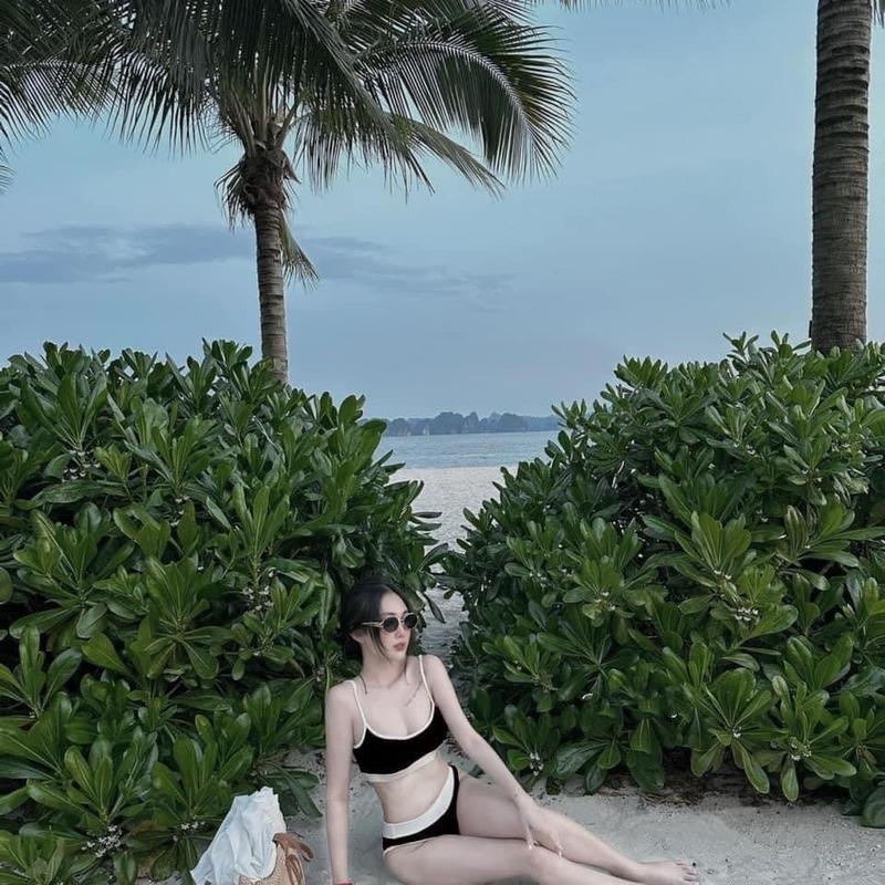 Sét Bikini Ba Lỗ ĐỎ ĐUN và ĐEN Vải Thun Gân Viền Trắng Co Giãn Nữ Women Nữ Women 6