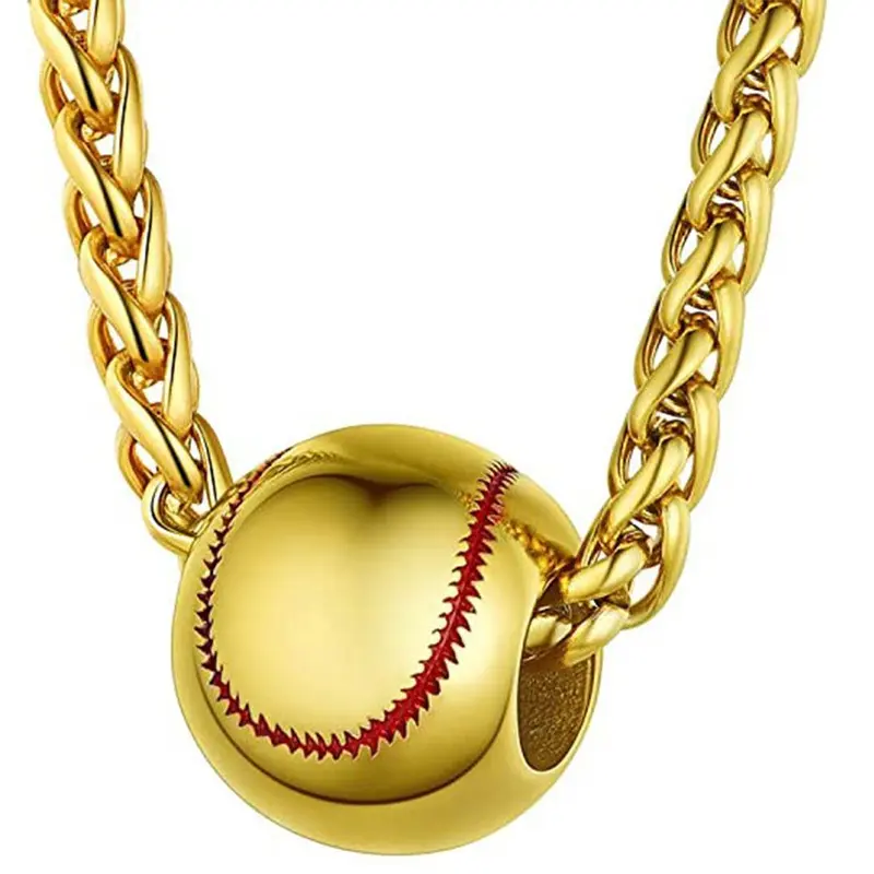 Sports-Themed Hollow Pendant Necklace - Baseball & Football Alloy Jewelry for Men 4