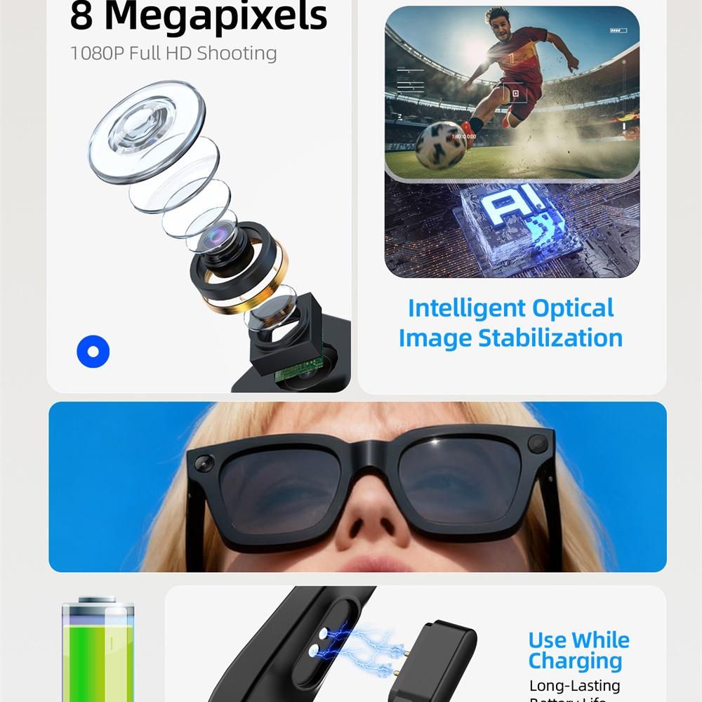 Electrochromic Touch AI Smart Glasses Photo Video Identification Recording Bluetooth Call Eyewear Music Multifunction Sunglasses - Image 2