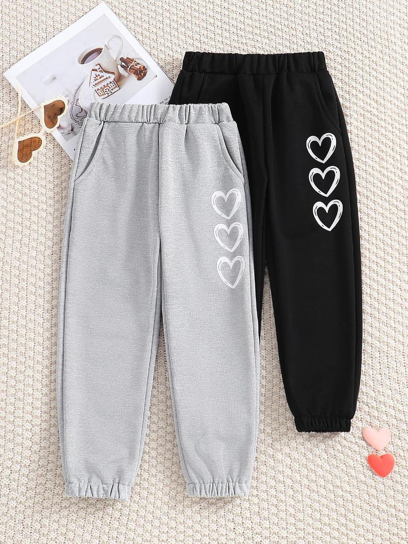 Product Introduction of Girl's Heart Print Pocket Jogger Pants, Casual Comfy Sweatpants for Daily Wear, Kids Bottoms for Fall & Winter 12