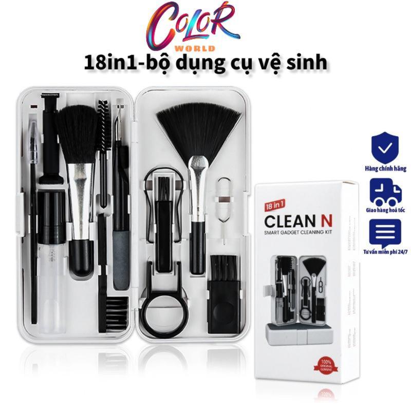 Bộ Dụng Cụ Vệ Sinh Laptop - Máy Tính - Bàn Phím - Tai Nghe Airpod Đa Năng 18 In 1 Siêu Nhỏ Gọn - Nhựa Abs Cao Cấp - Color World Camera Chống Nước
