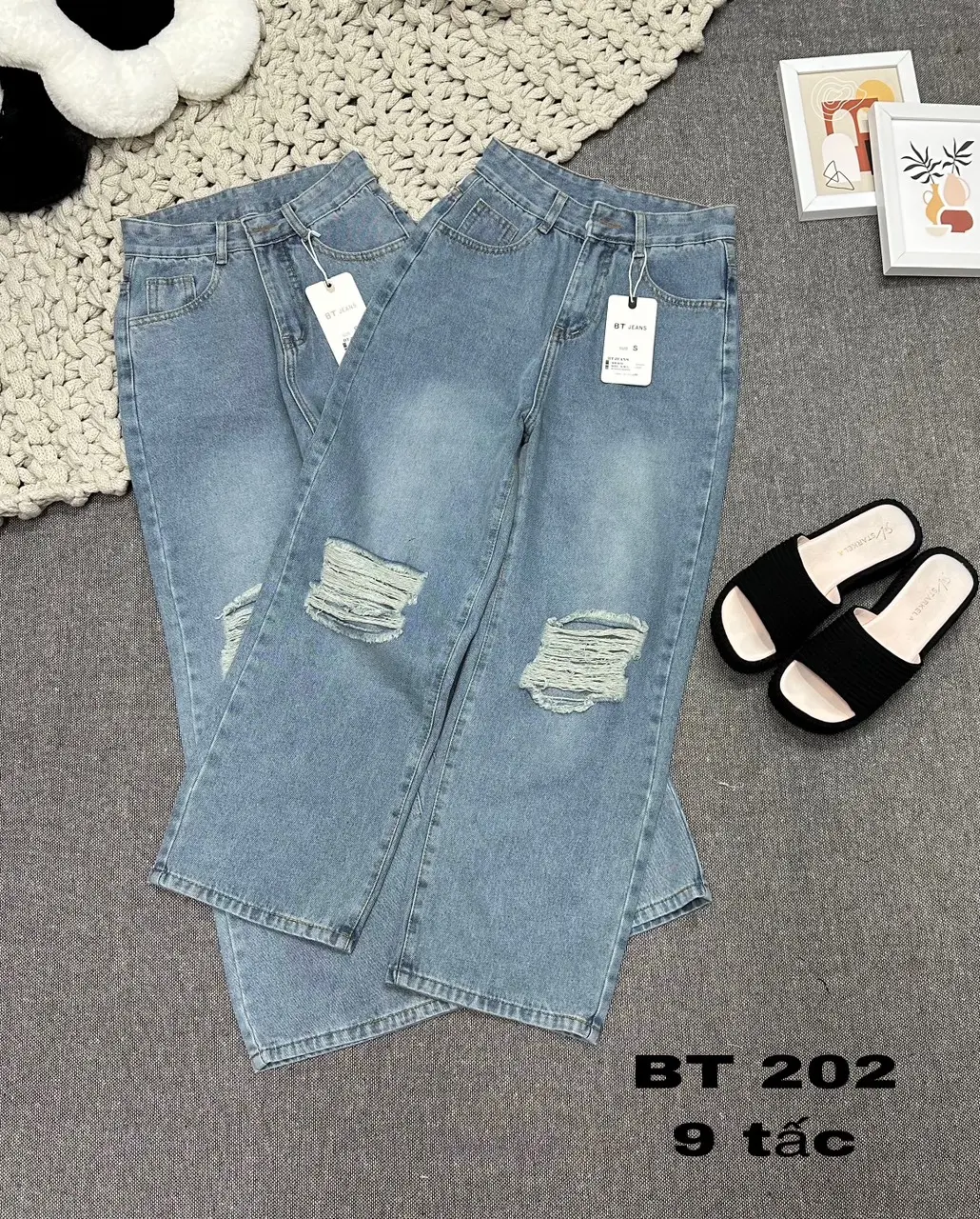 (SUÔNG NẤM LÙN 96 CM)QUẦN JEAN NỮ ỐNG SUÔNG,QUẦN BÒ CẮT RÁCH THỜI TRANG CHẤT JEAN MỀM MS 202
