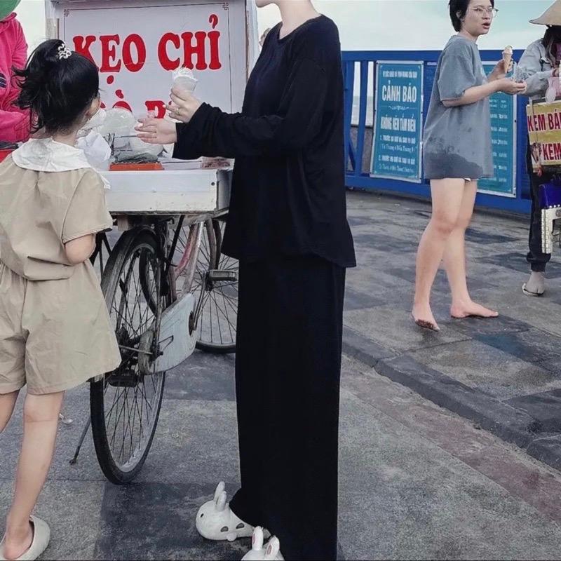Product Introduction of Bộ Thun Lạnh Vạt Bầu Ống Rộng Tay Dài mặc nhà , ủ Kem , bầu bí , ở cữ Top Nữ Cotton Women 9