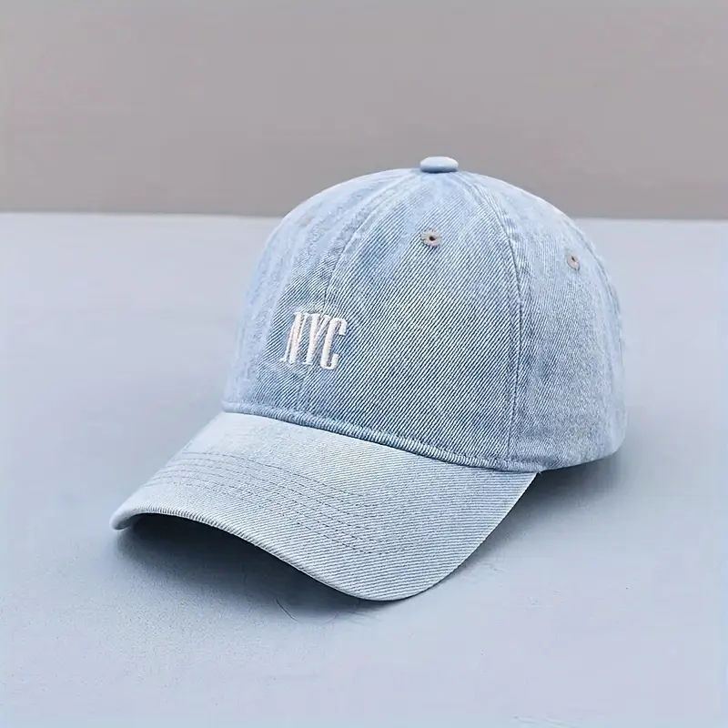 Mũ Bóng Chày Denim Washed, Phong Cách Thường Ngày Thiết Kế NYC Thêu, Có Thể Điều Chỉnh, Unisex, Thời Trang, Thích Hợp Cho Các Hoạt Động Ngoài Trời, 1 Chiếc