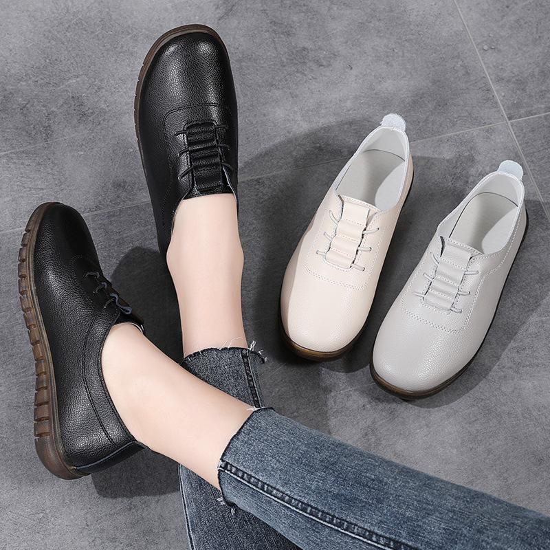Spring New Large Size Women's Genuine Leather Shoes Casual Flat Shoes Women's Middle-Aged and Elderly Soft Bottom Mom Shoes Small Leather Shoes Wholesale 3