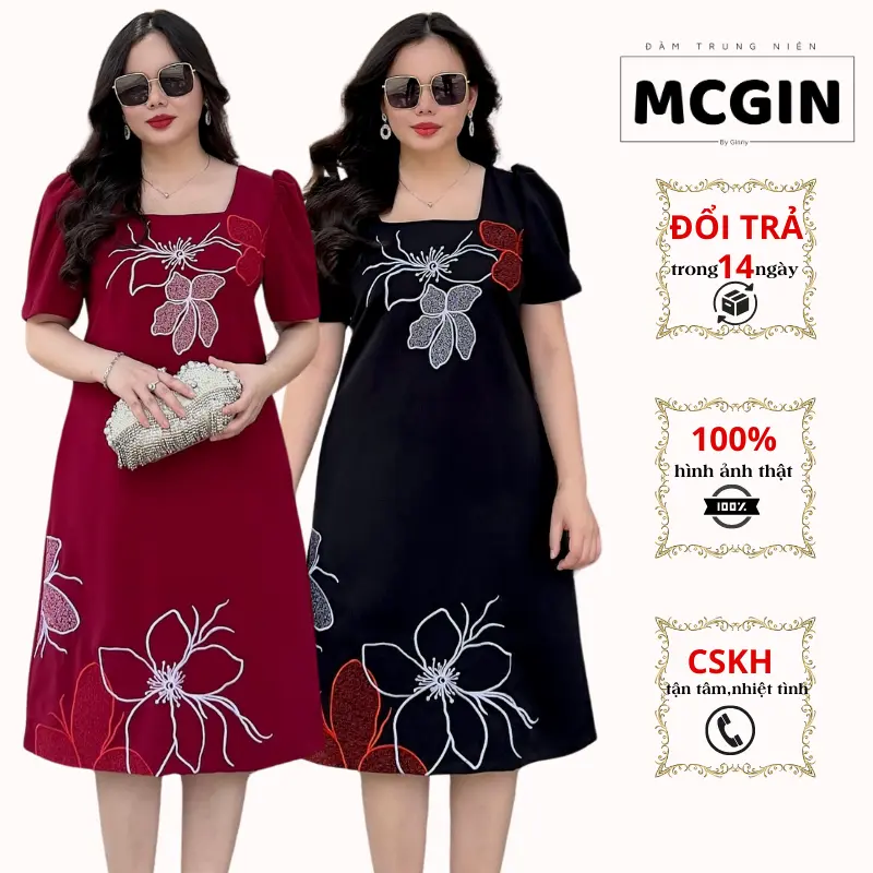 [MIU005] Đầm Trung Niên BIGSIZE MCGIN - Thêu Hoa Lan Nữ Women Voi Voan