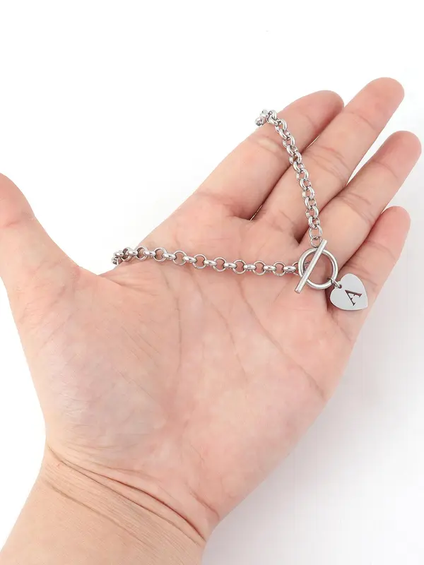 Heart Hollow Out Initial Pendant Necklace, Stainless Steel Chain Statement Necklace for Women with OT Buckle, Elegant Fashion Jewelry for Party, Daily Decor, Trendy All-match & Exquisite Jewelry for Birthday Gift, Girlfriend Gifts 6