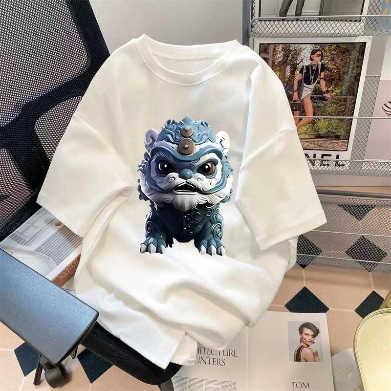 Product Introduction of Limited-Time Discount Youth Summer Short-Sleeved T-shirt Cartoon Print Half Sleeve Shirt Loose All-Matching round Neck T-shirt Clothing Women's Clothing 27